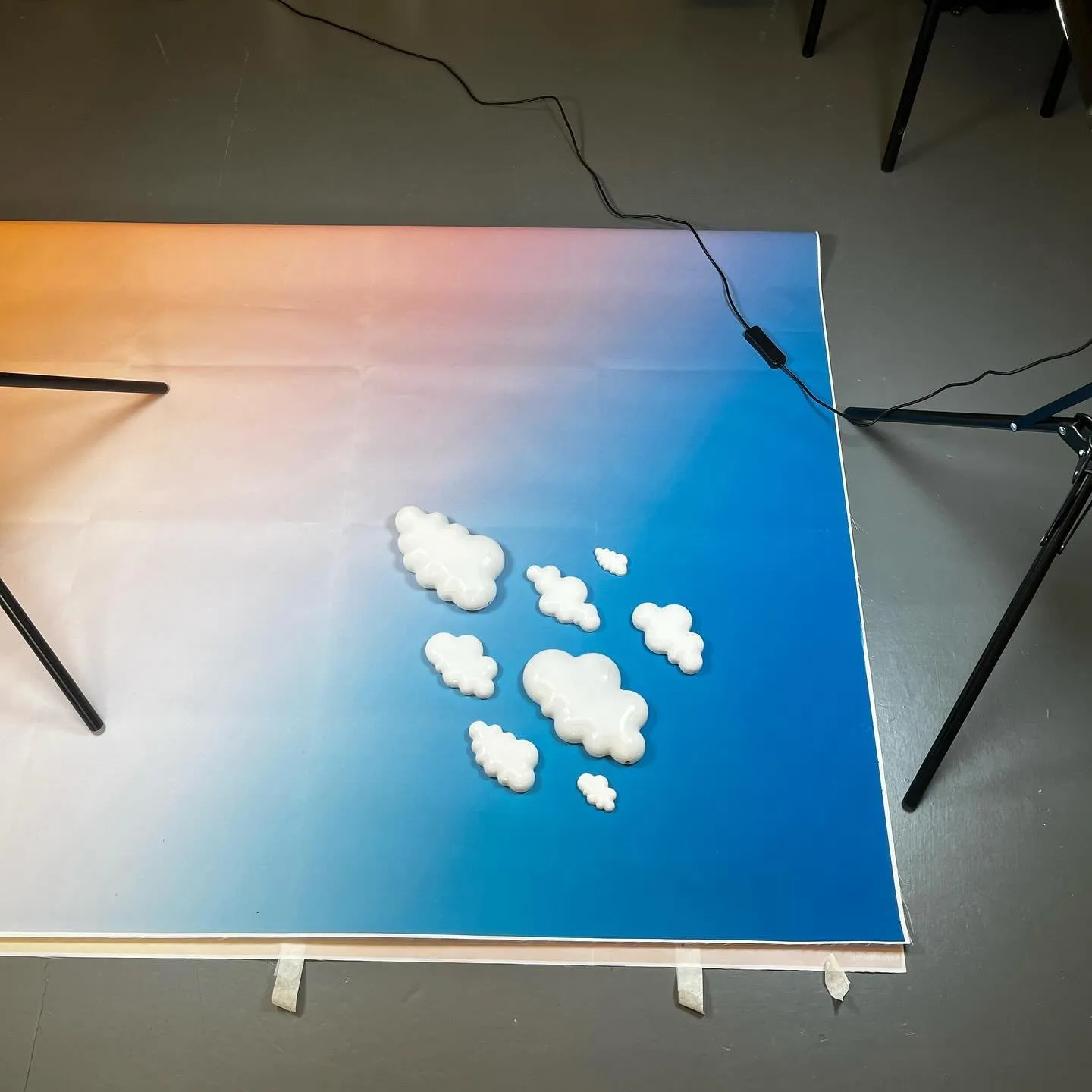Photographing the finished resin clouds for Cloud No. 9