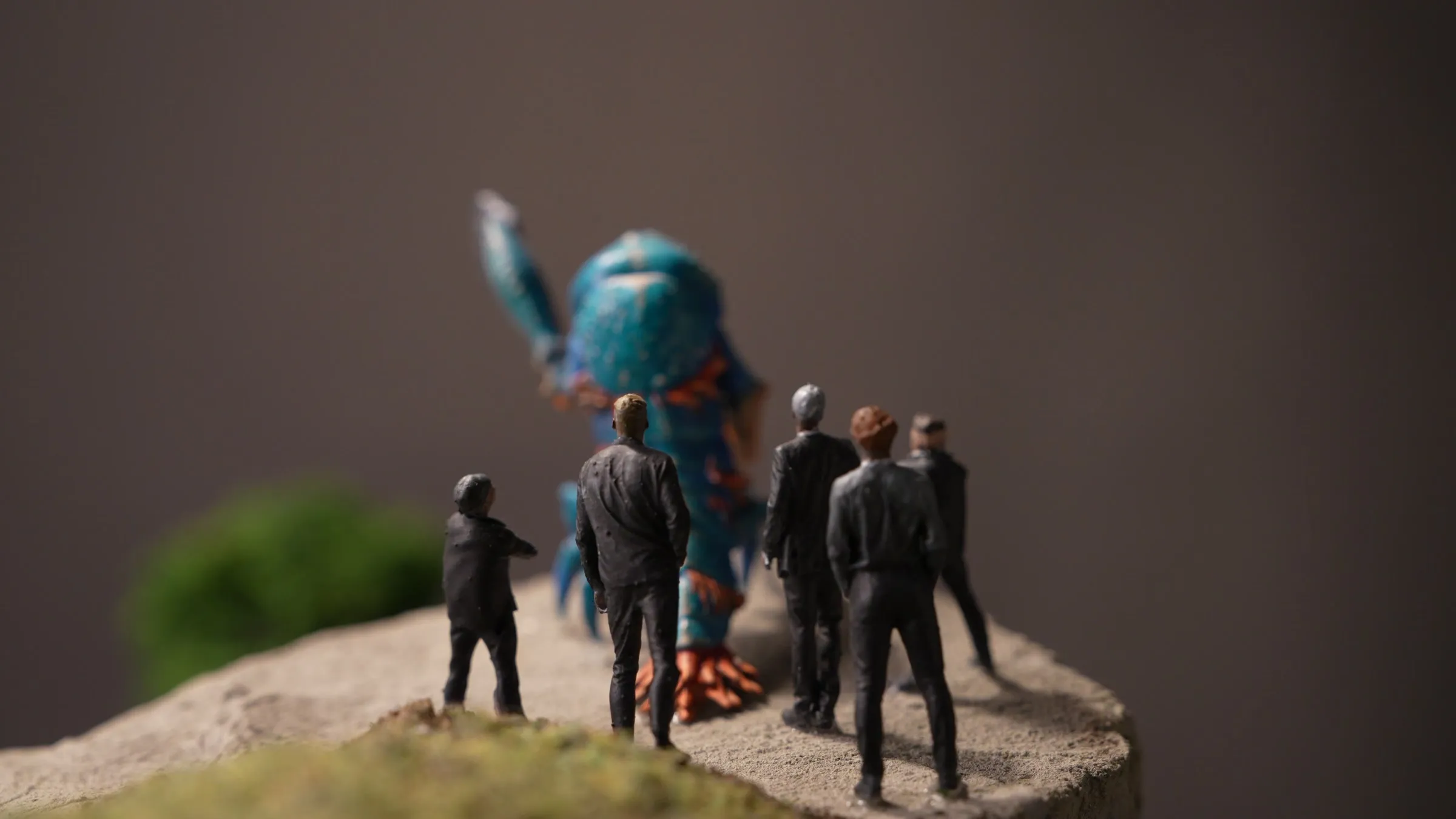 Hand-painted UV resin figures gathered around the lobster preacher in the Lobster Diorama