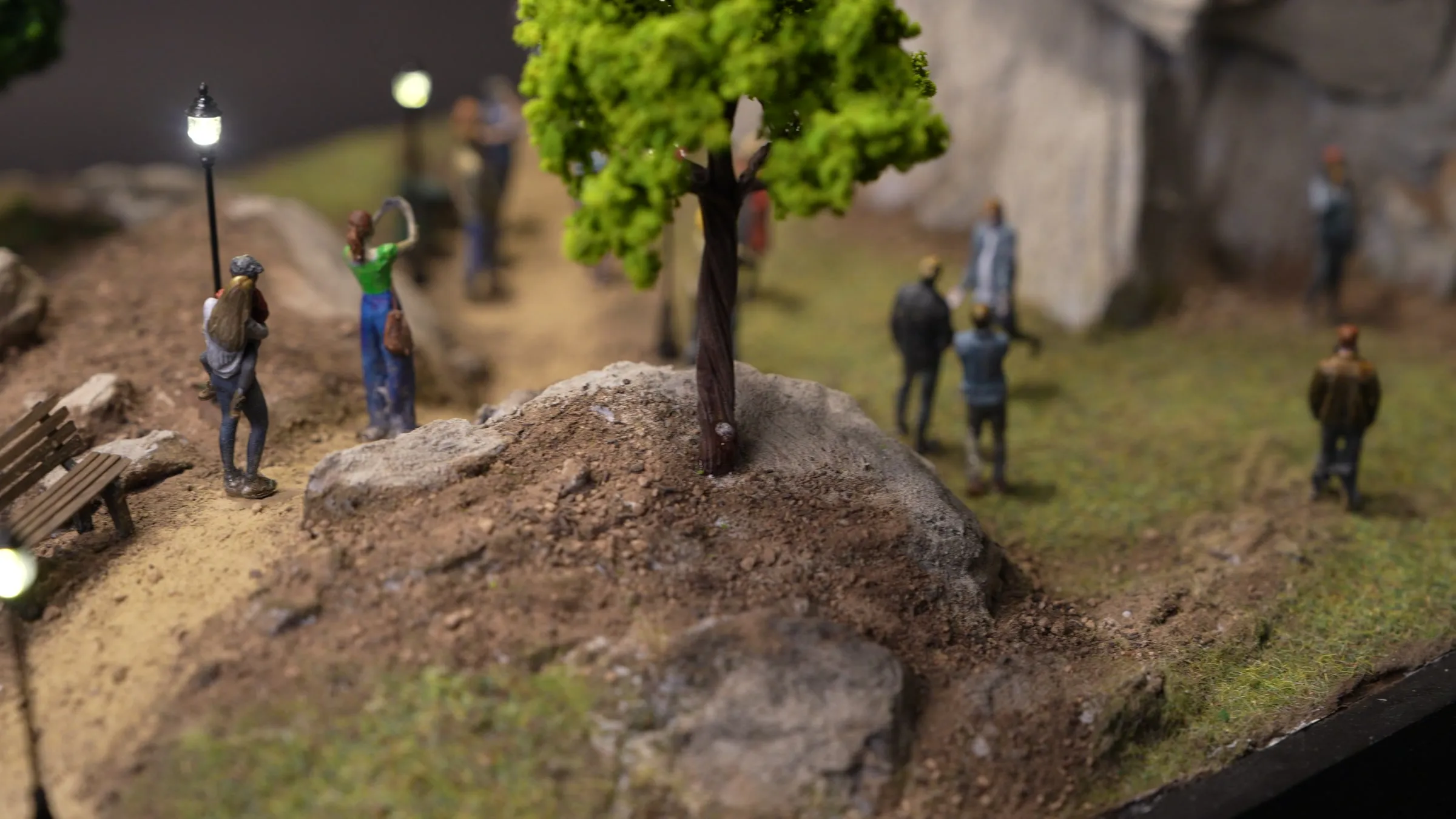Hand-painted UV resin figures in a park scene from the Lobster Diorama, fabricated by Spike TM