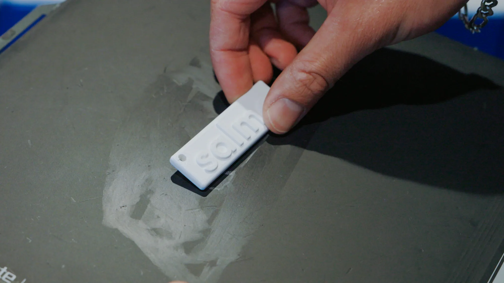 A freshly printed prototype part peeled off the build plate
